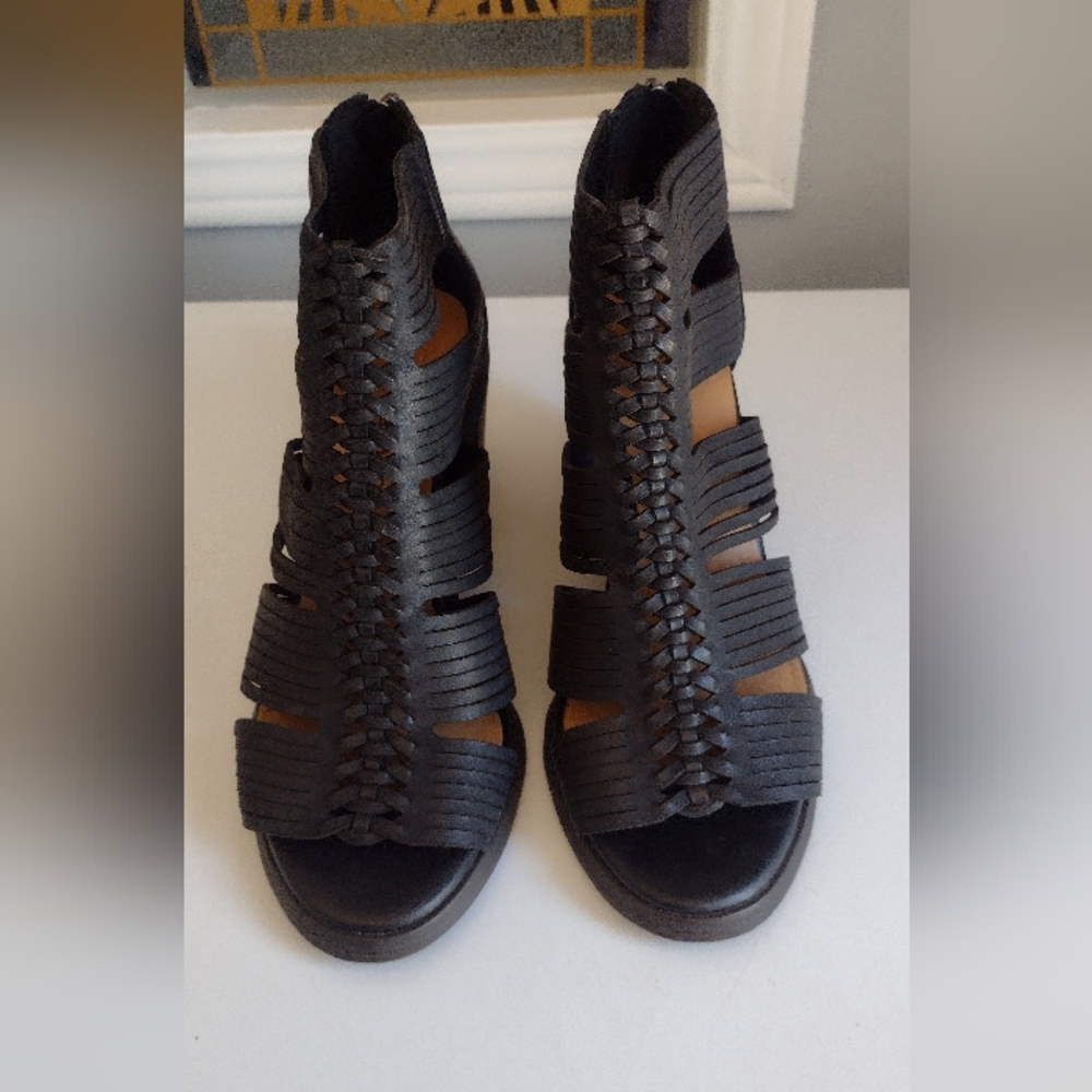Lucky Brand, Women's Size 8 Black Heeled Boots with Cage Design Comes With Box. - Picture 2 of 5